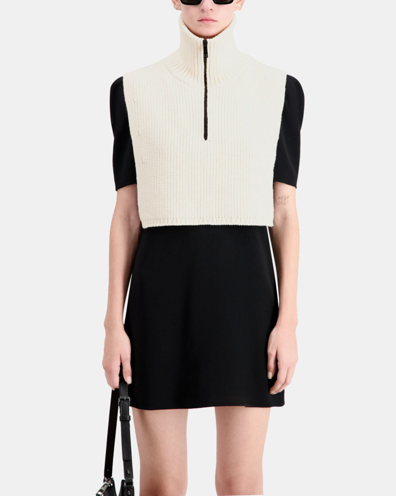 The Kooples FEMME ECRU col écharpe écru en laine côtelée