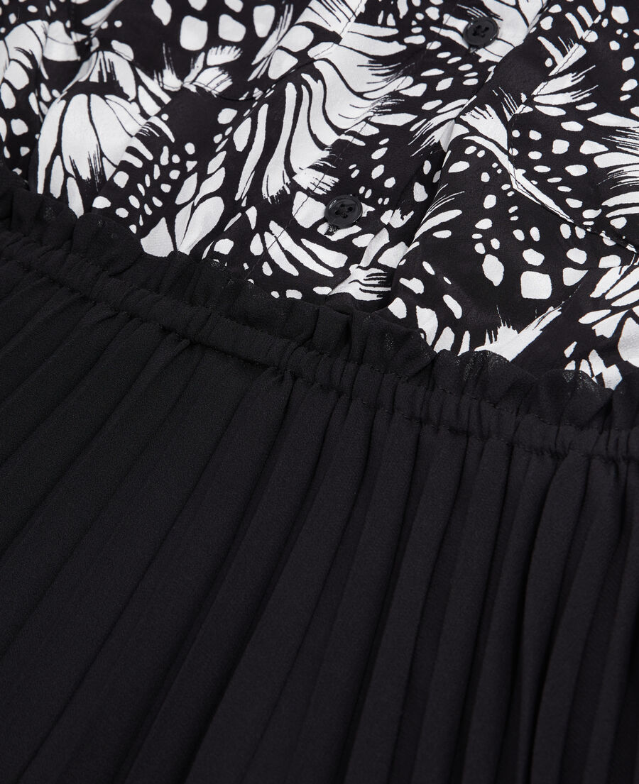 The Kooples DAMEN BLACK WHITE kurzes kleid mit plissierung und print