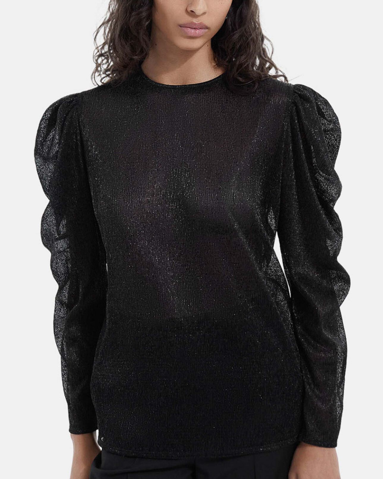 The Kooples WOMEN BLACK flowing black top with puffed sleeves