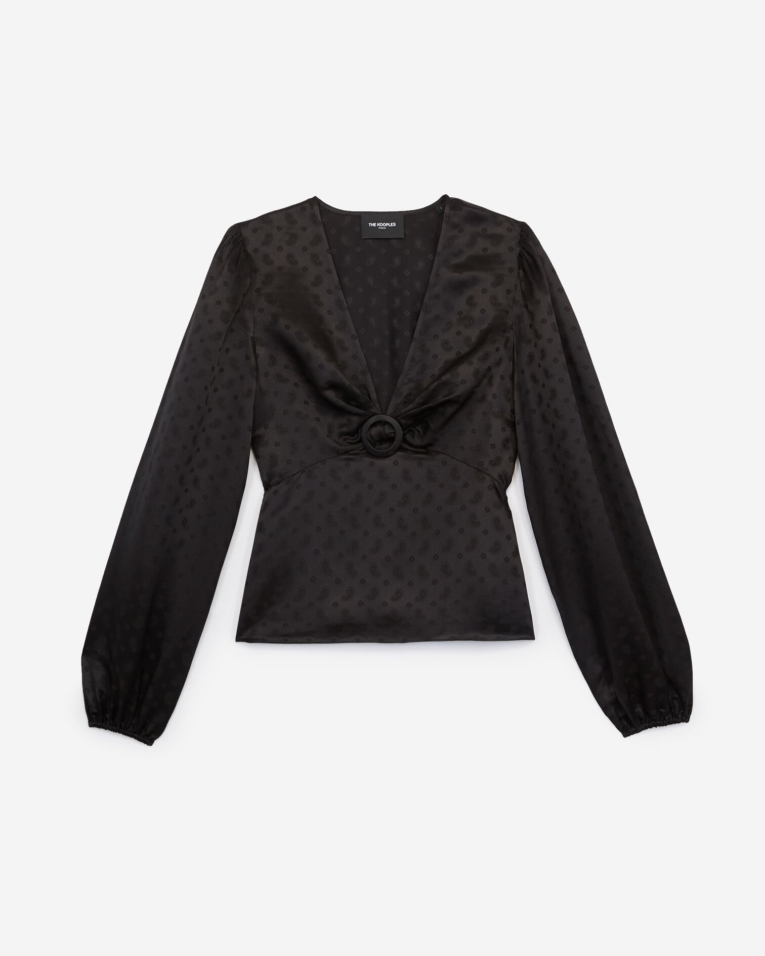 Jacquard black rock-style top w/paisley motif, BLACK, hi-res image number null