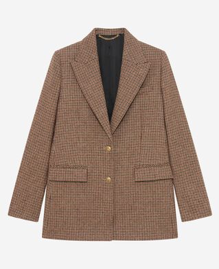 The Kooples FEMME CAMEL MELANGE / BURGUNDY veste tailleur en pied de poule camel