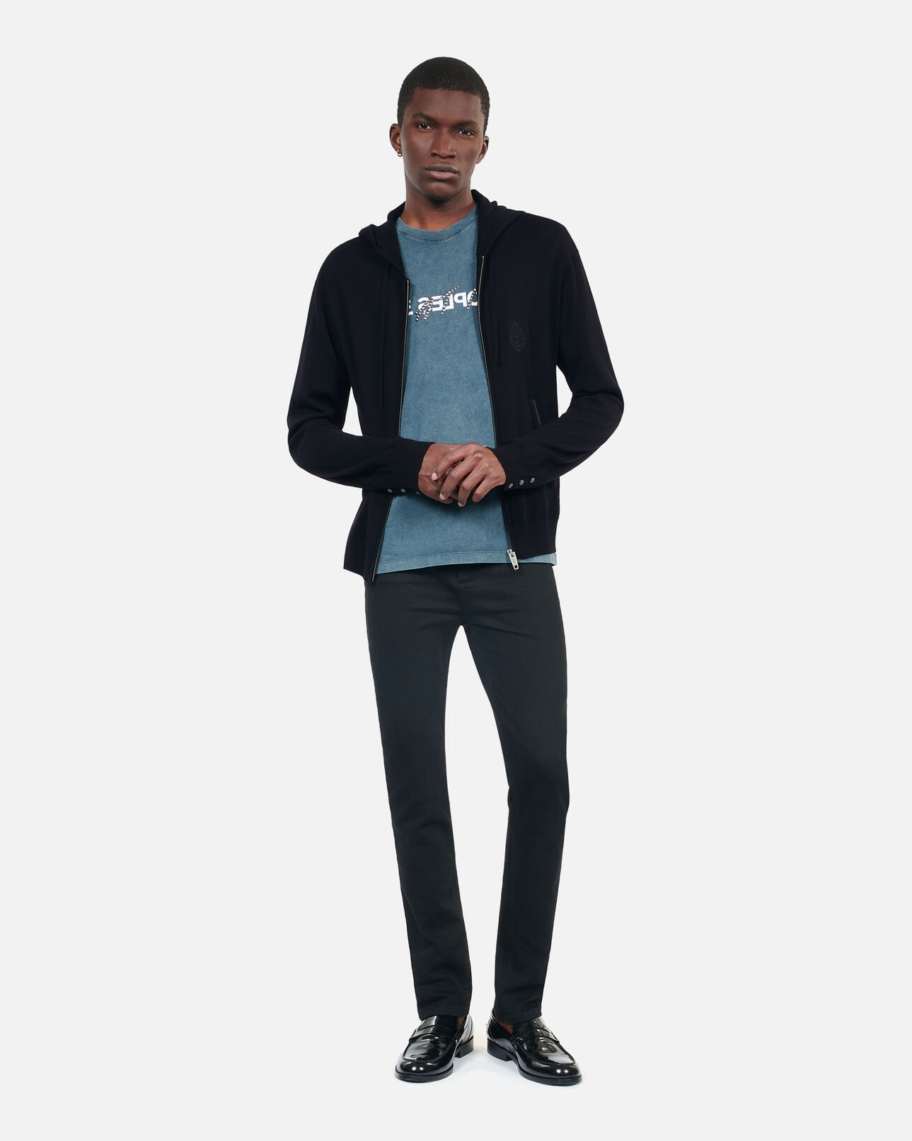 The Kooples MEN BLACK black wool hooded cardigan