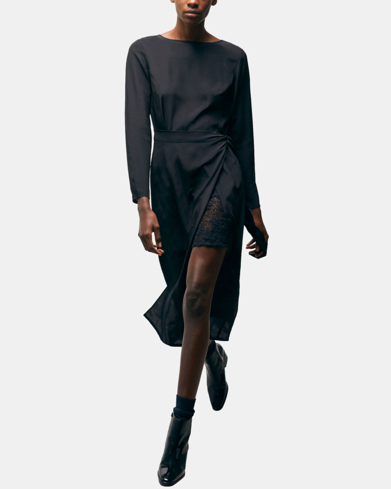 The Kooples WOMEN BLACK long black silk dress