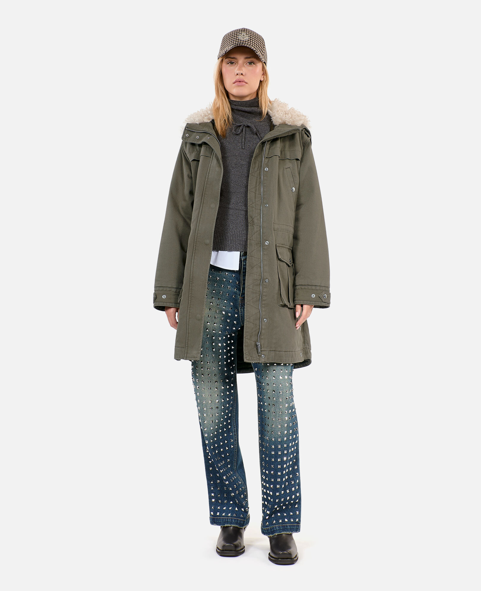 The Kooples FEMME OLIVE NIGHT parka à capuche kaki