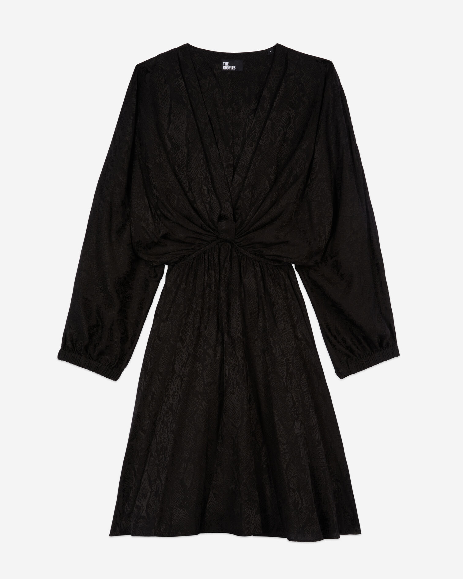 Schwarzes kurzes JacquardKleid in Pythonoptik mit Drapierung, BLACK, hi-res image number null