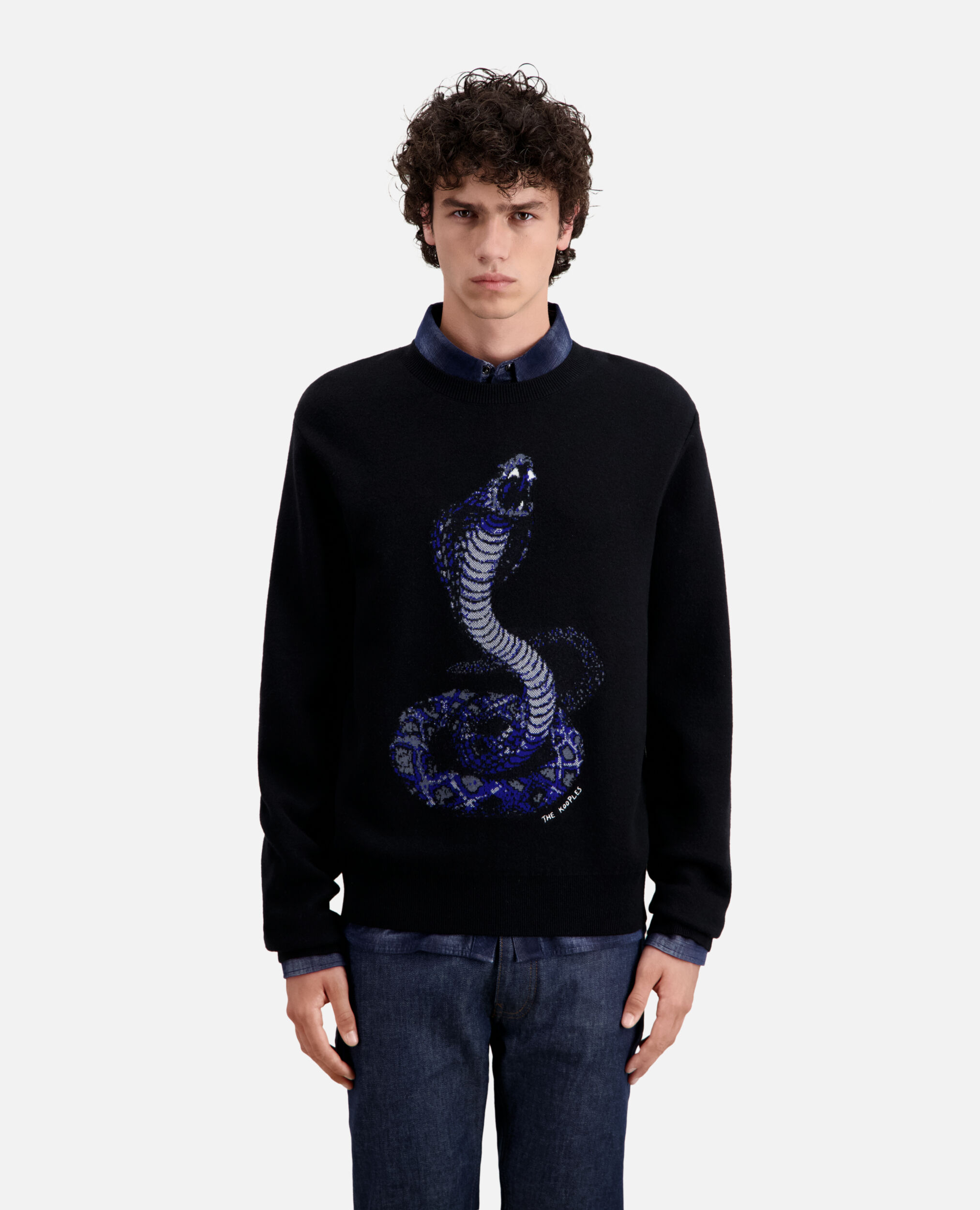 Black cobra sweater in wool blend, BLACK, hi-res image number null