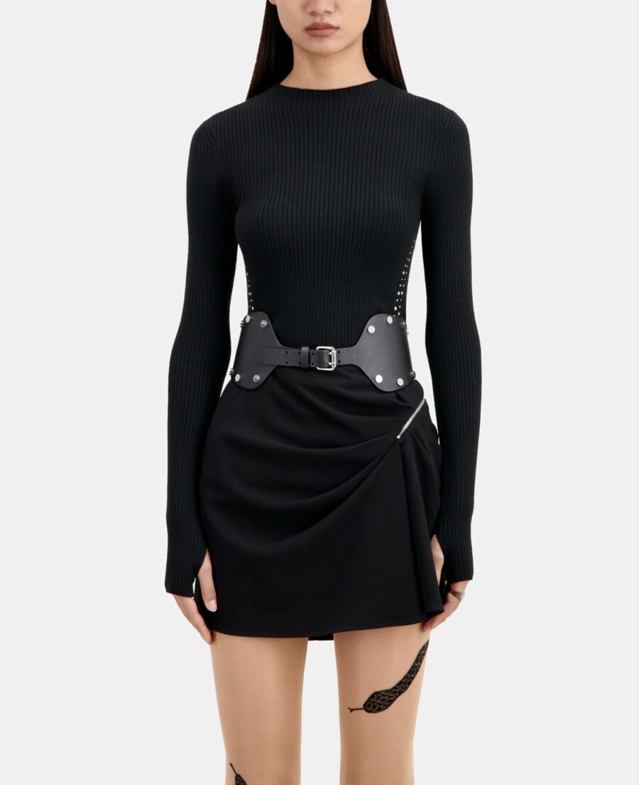 The Kooples DAMEN BLACK schwarzer, breiter gürtel aus leder