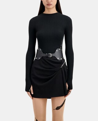 The Kooples DAMEN BLACK schwarzer, breiter gürtel aus leder