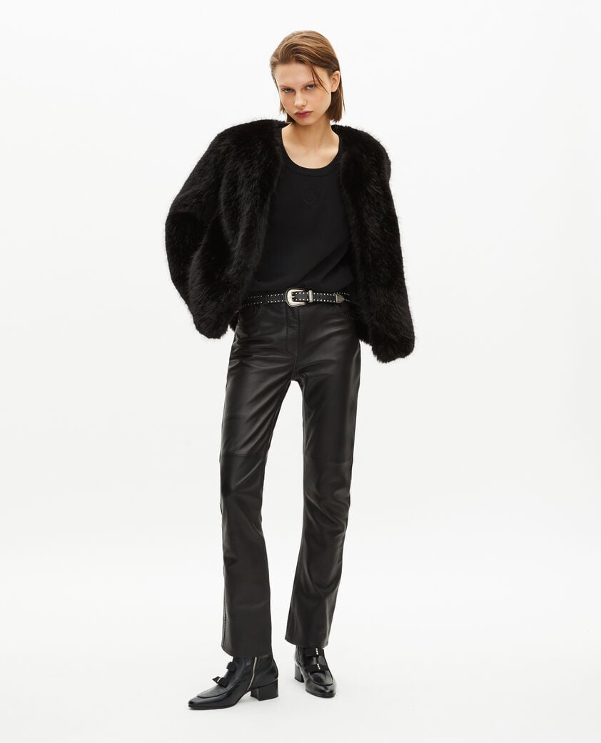 The Kooples WOMEN BLACK black fur-effect short coat