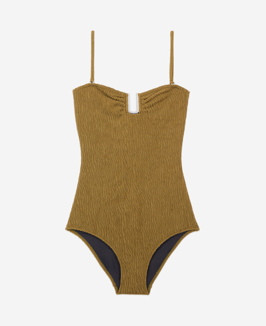 The Kooples F KAKI the kooples x luz one-piece strapless khaki swimsuit