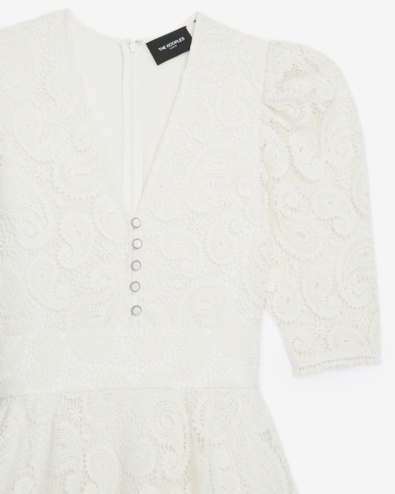 The Kooples MUJER ECRU vestido corto encaje blanco crudo volantes