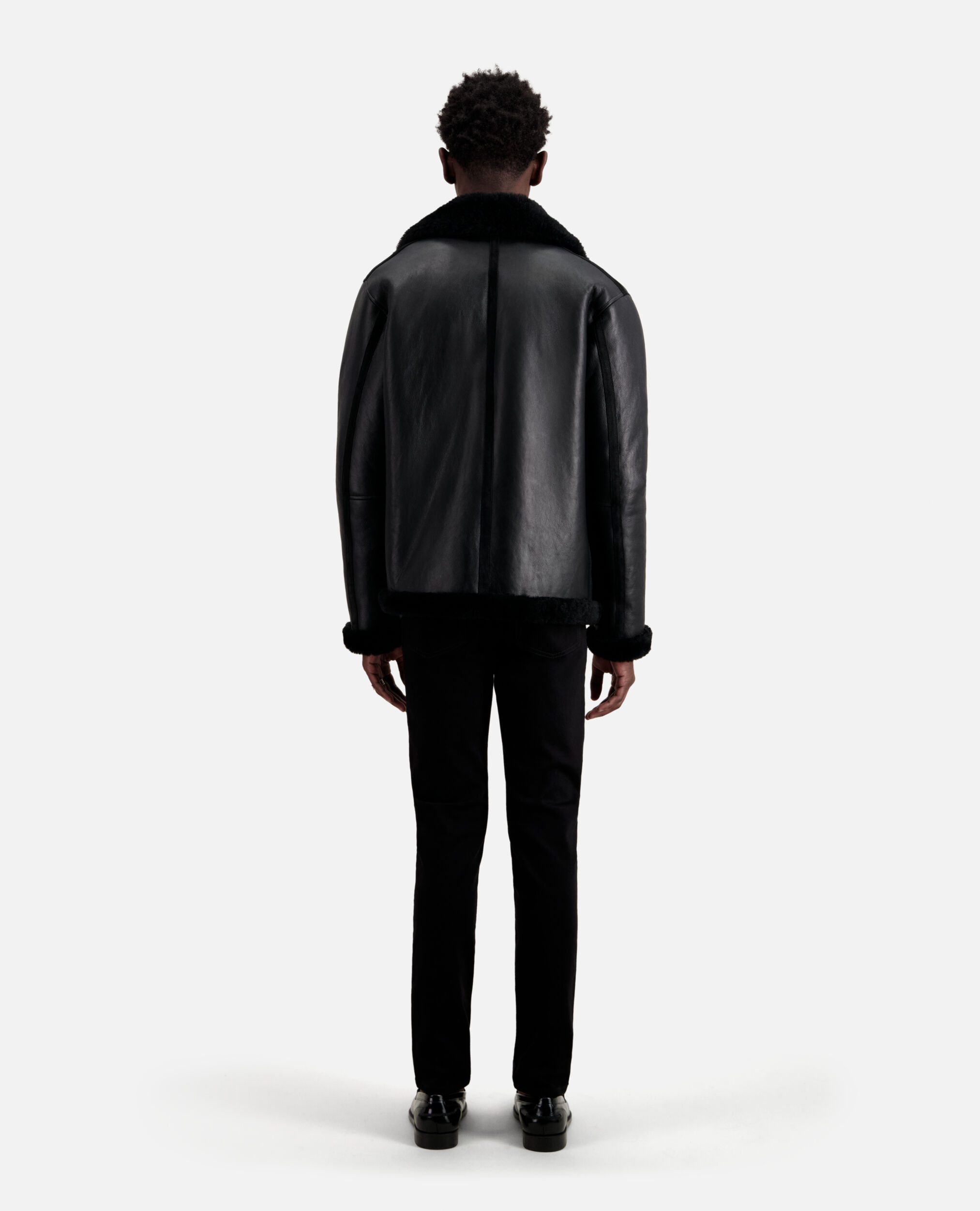Black shearling jacket, BLACK, hi-res image number null