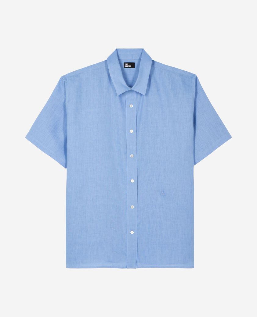 The Kooples HOMME BLUE chemise manches courtes en lin bleu