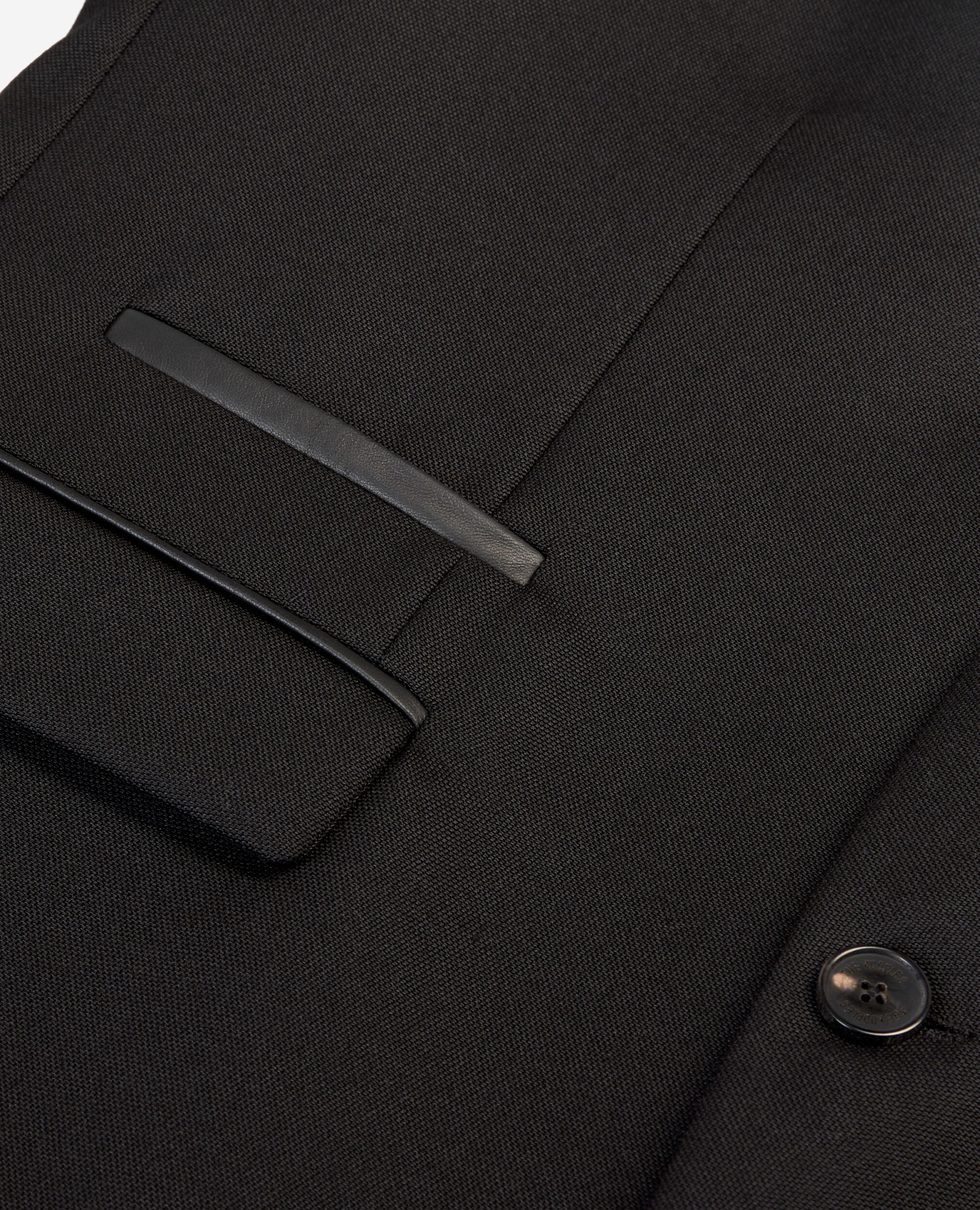 Black wool blazer with leather details, BLACK, hi-res image number null