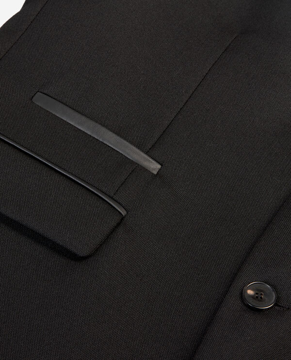 The Kooples HOMME BLACK blazer en laine avec détails en cuir noir