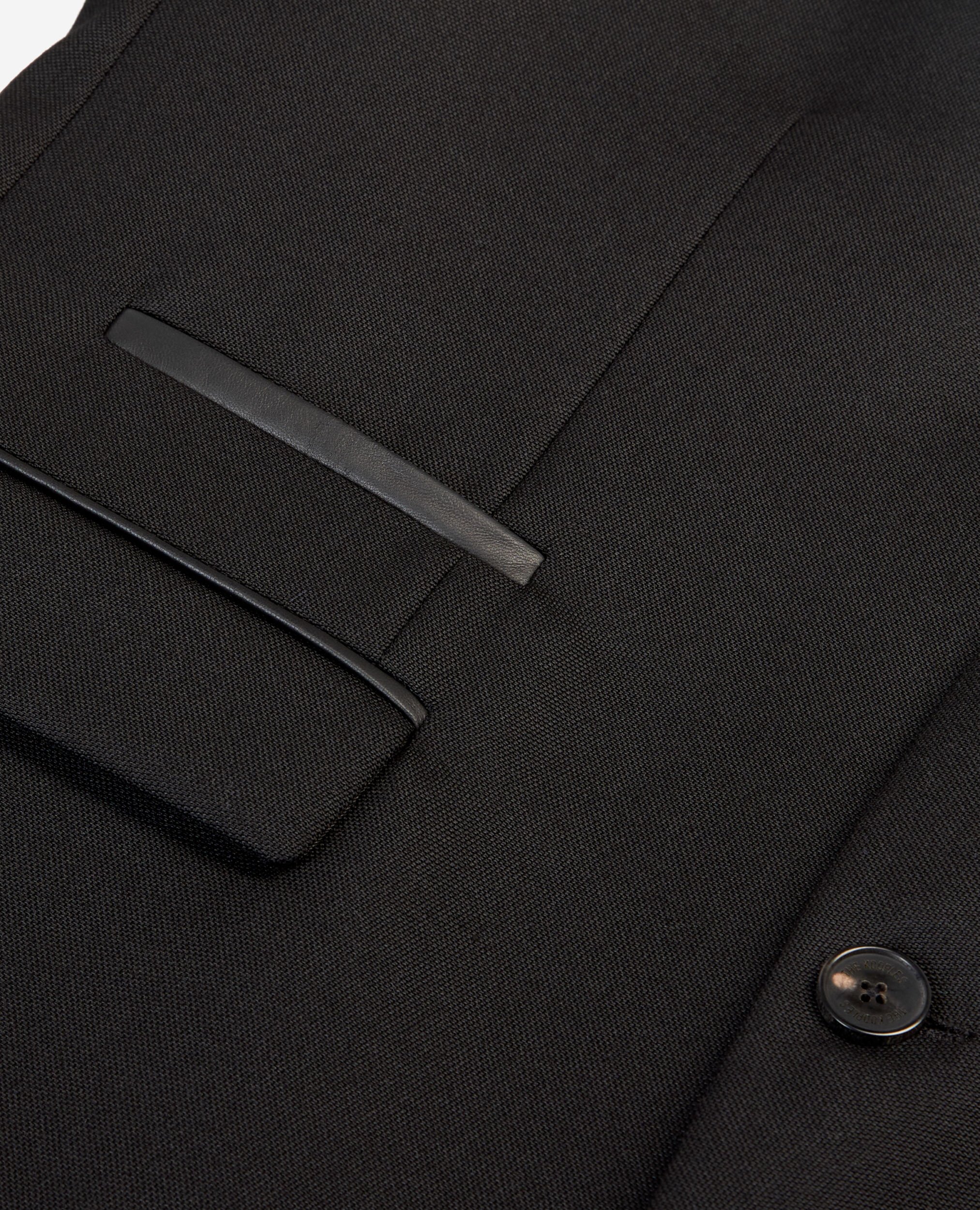 Black wool blazer with leather details, BLACK, hi-res image number null