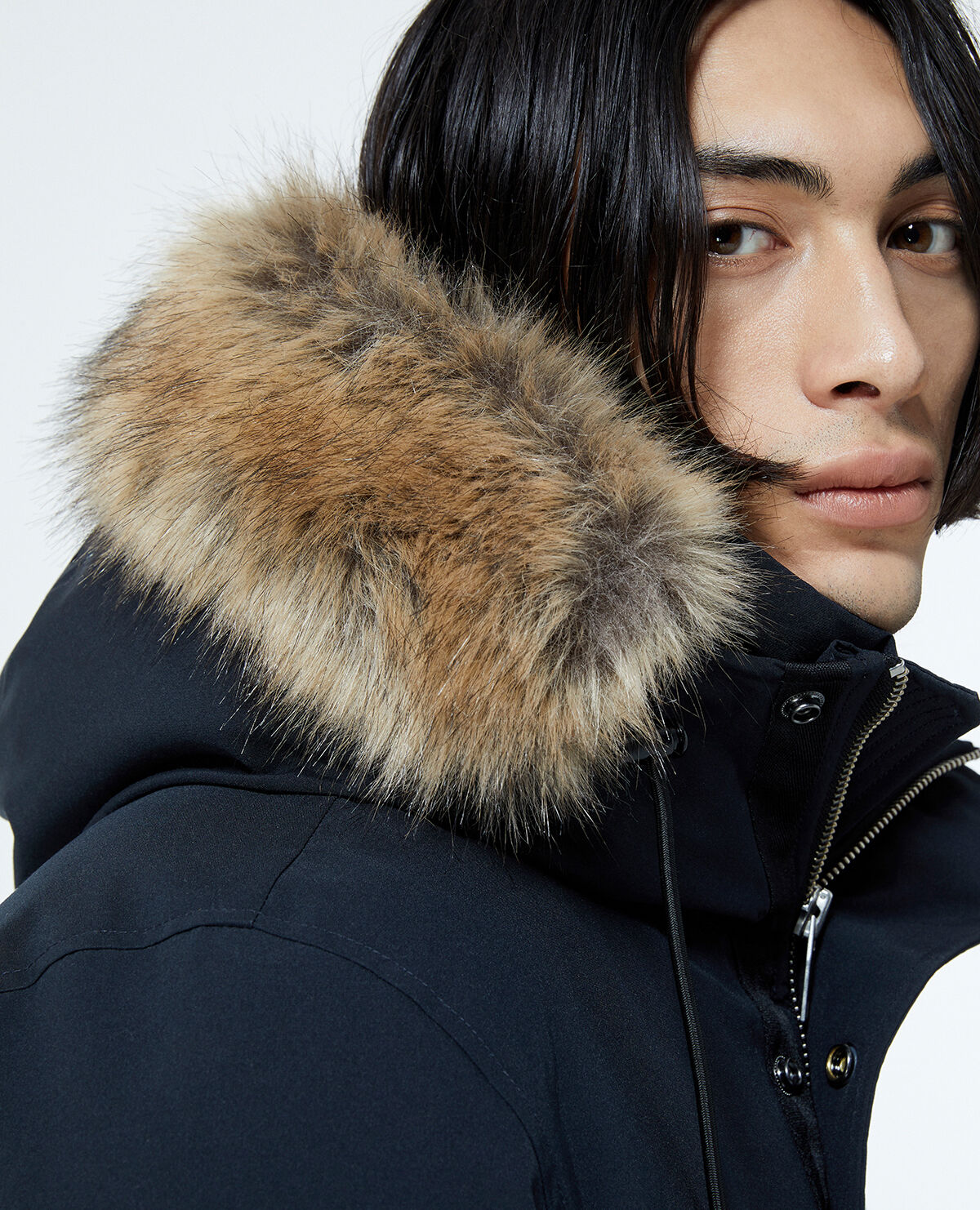 Parka bleu marine longue d tail cuir The Kooples