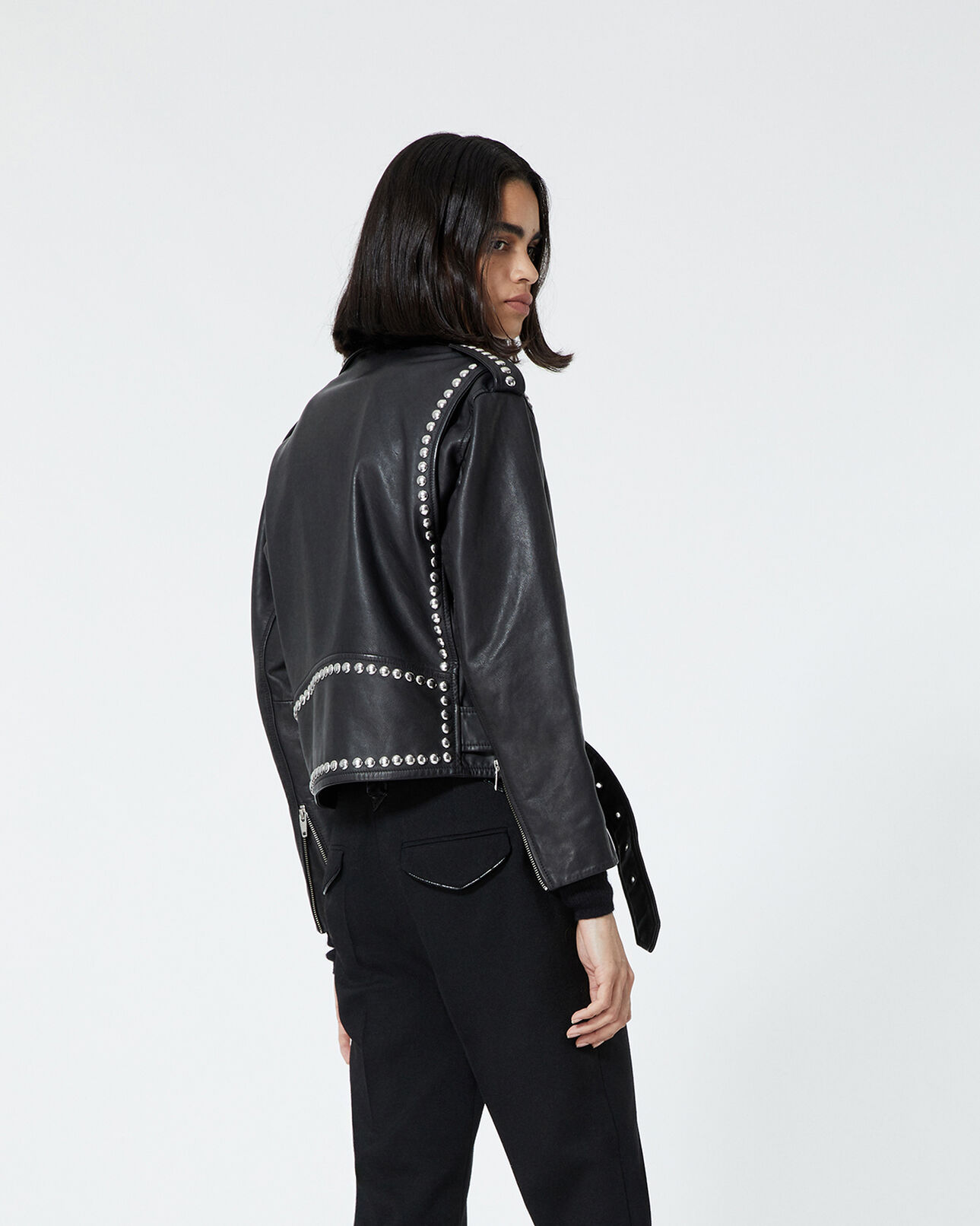 The Kooples FEMME BLACK blouson cuir noir à détails cloutés