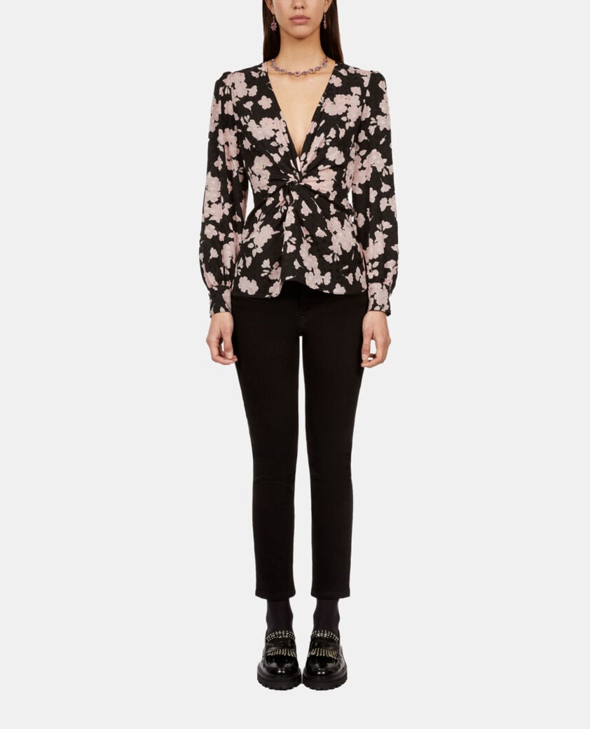 The Kooples F BLACK / PINK printed top with draping