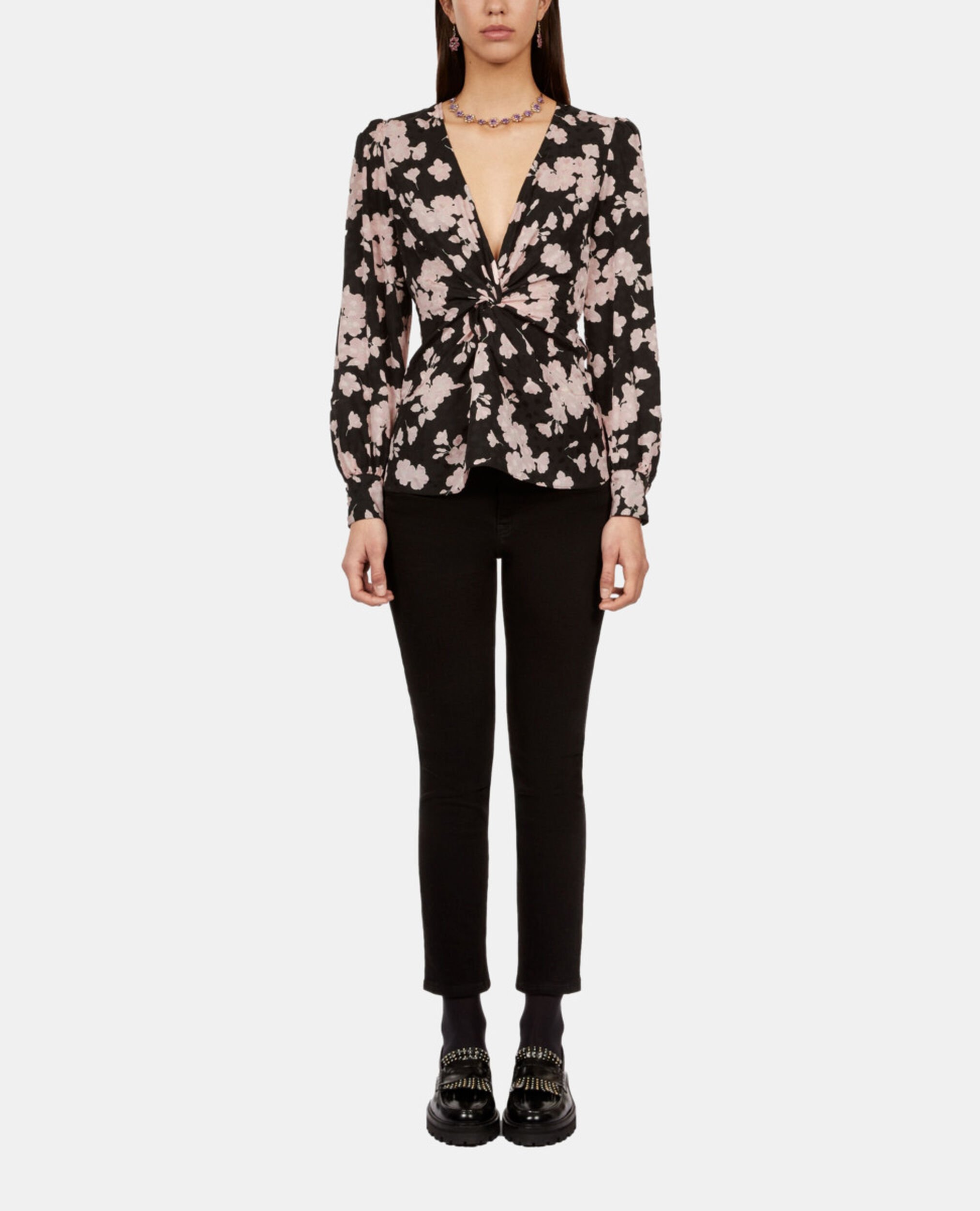 Printed top with draping, BLACK / PINK, hi-res image number null
