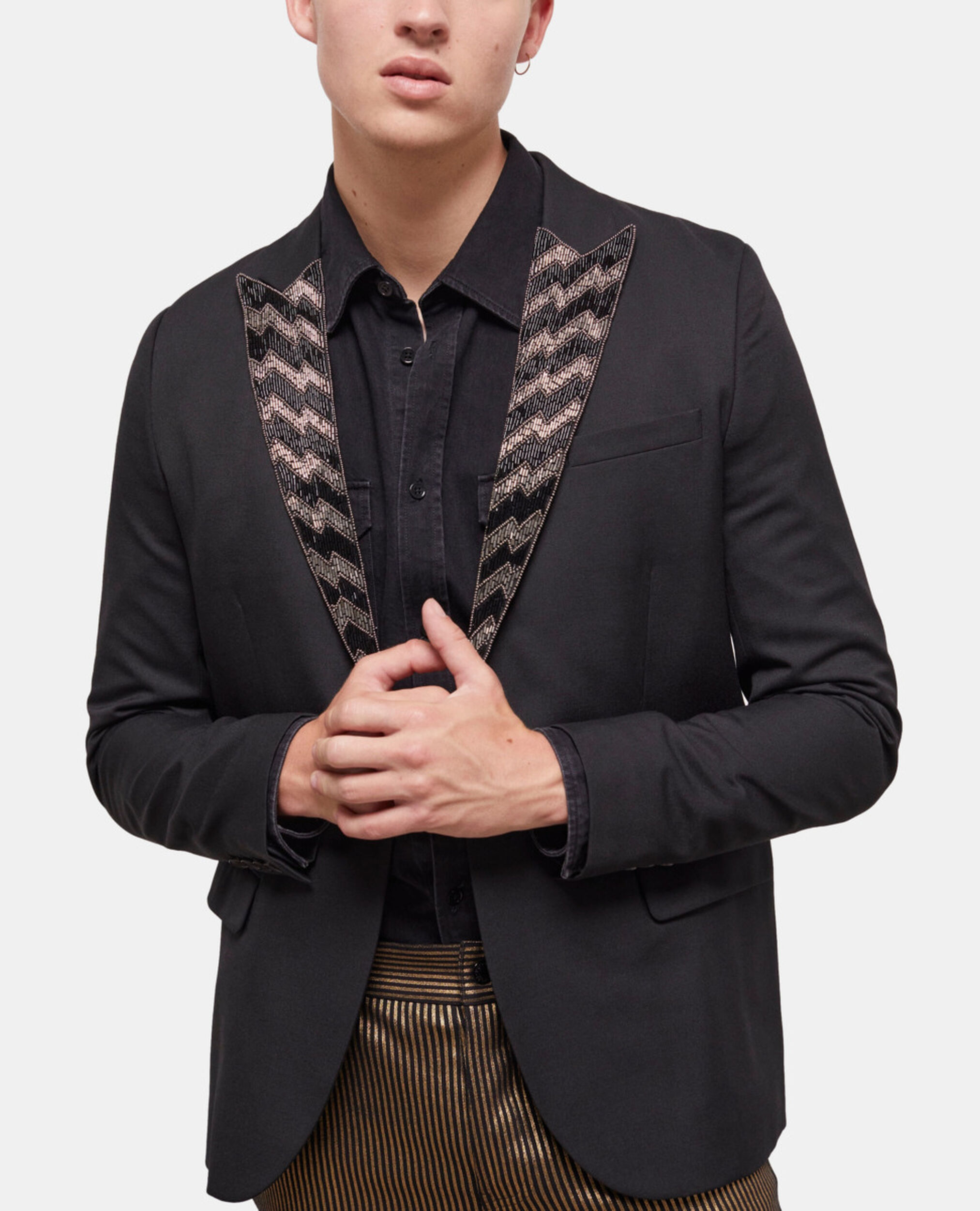 Black lapel jacket, BLACK, hi-res image number null