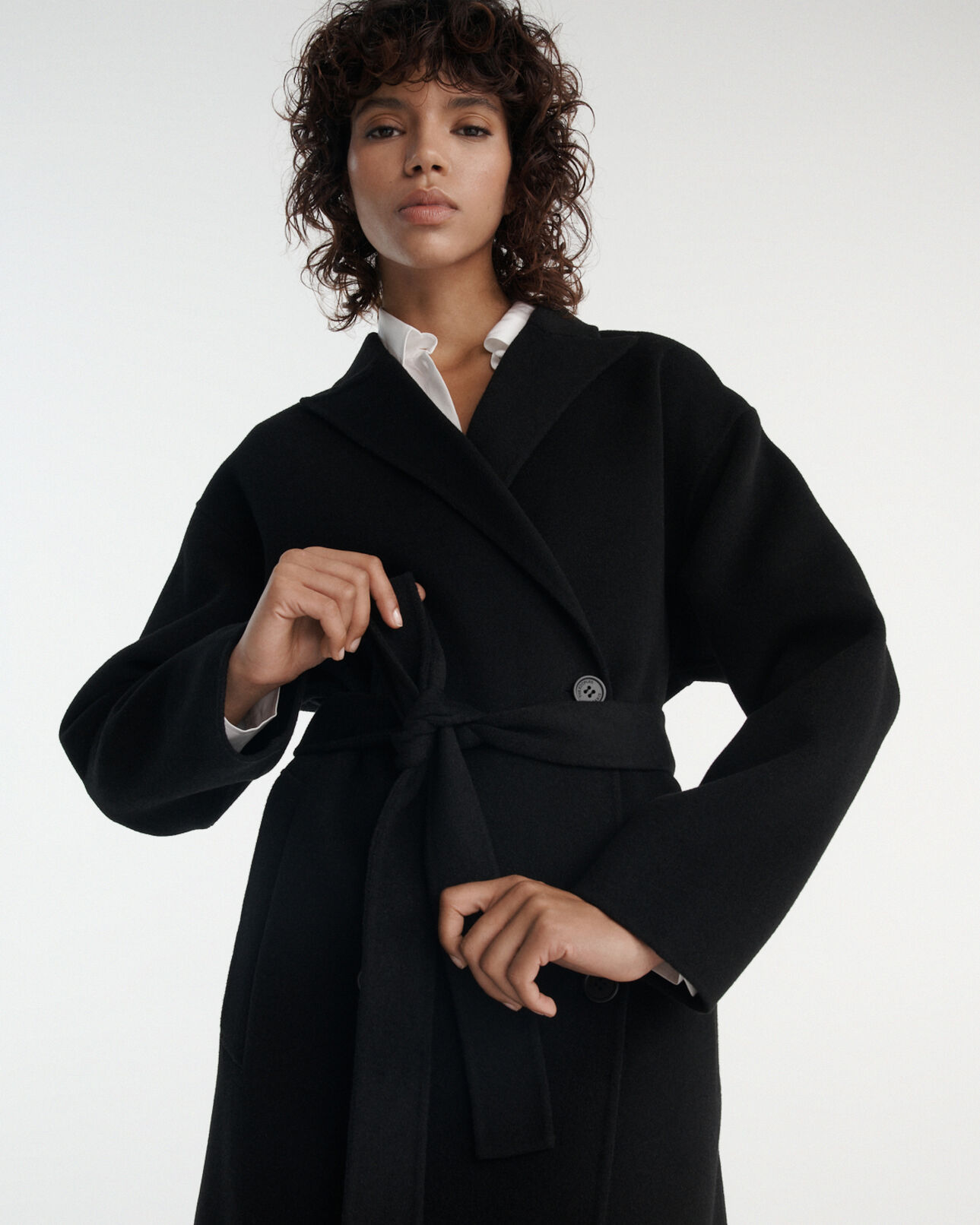 The Kooples WOMEN BLACK oversized double-faced black wool coat