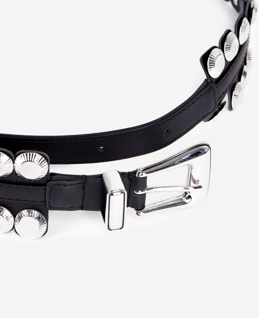 The Kooples WOMEN BLACK wide black leather belt with studs