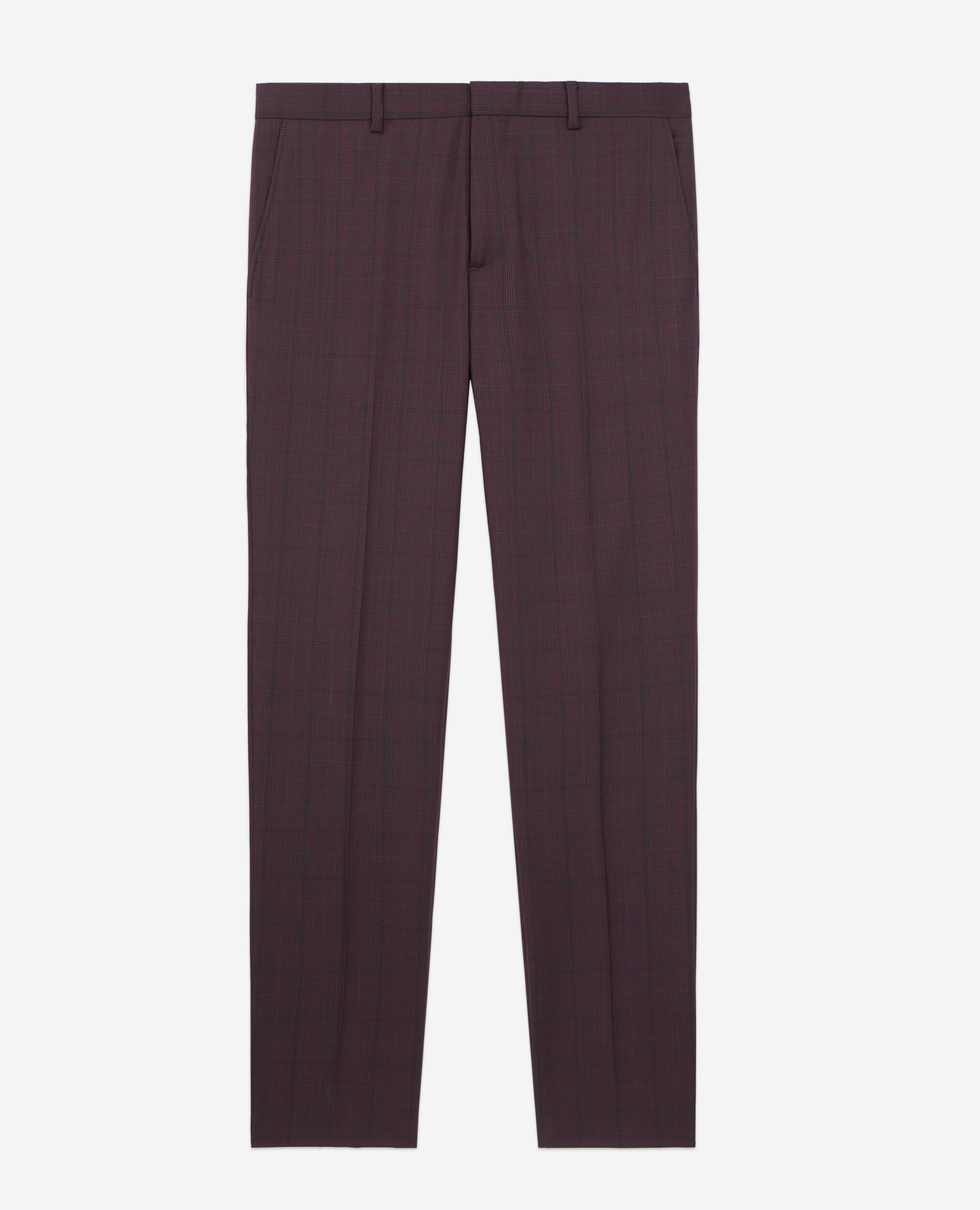 Burgundy checked wool suit trousers, BORDEAUX, hi-res image number null