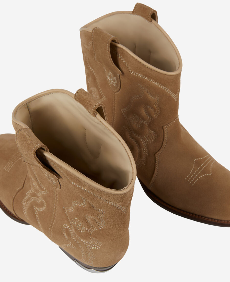 western ankle boots in beige suede leather