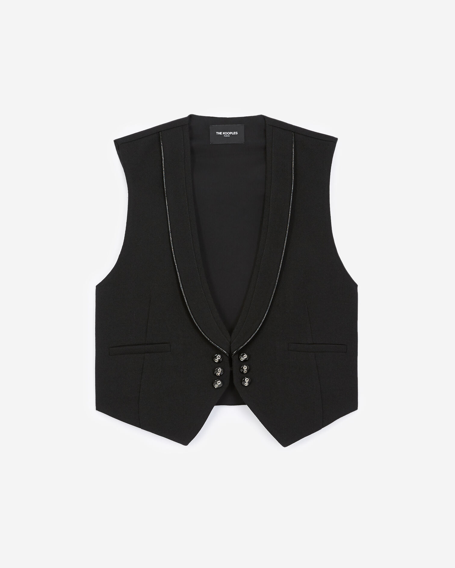 Schwarze Anzugweste aus Leder mit Lederdetail, BLACK, hi-res image number null