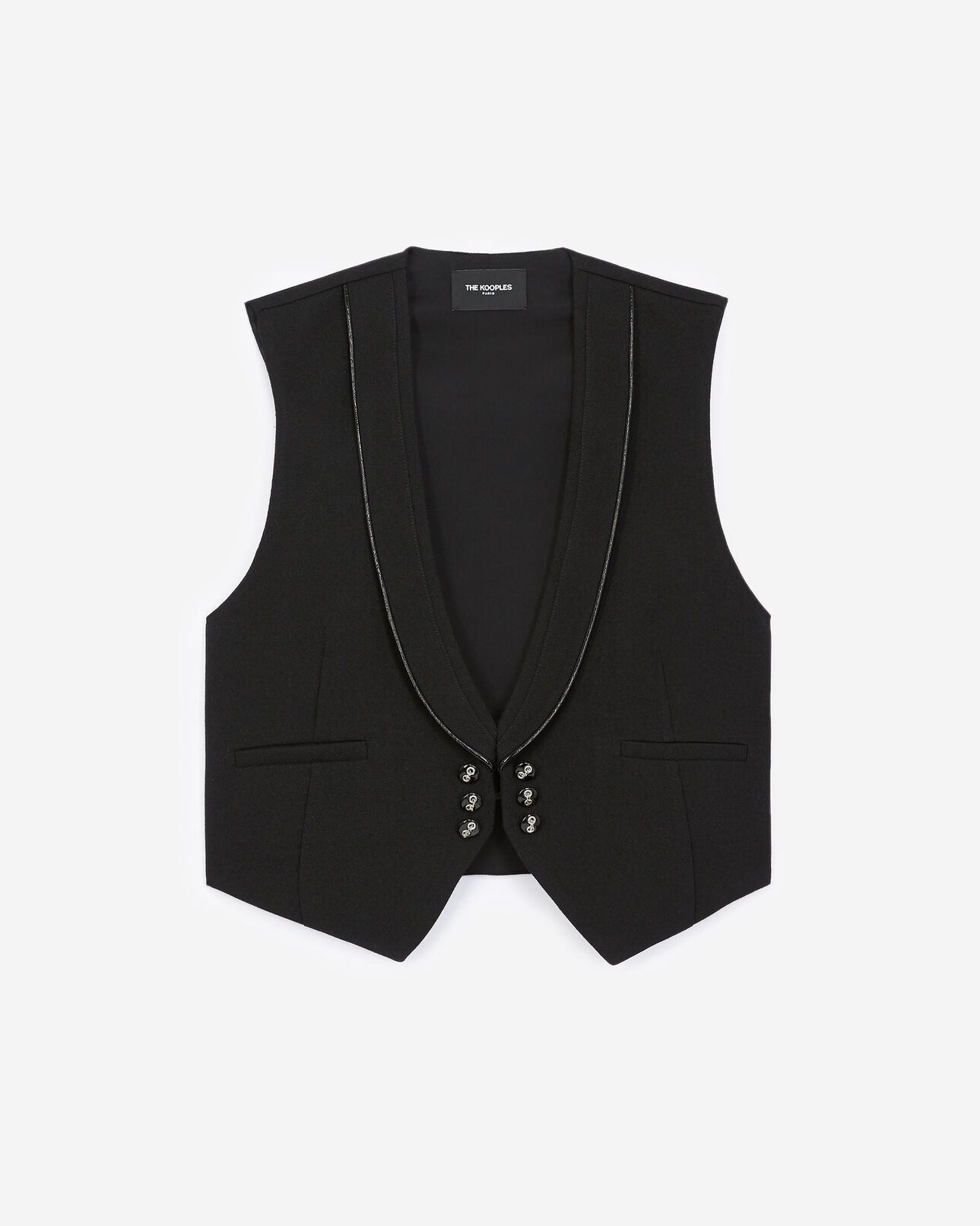 The Kooples DAMEN BLACK schwarze anzugweste aus leder mit lederdetail