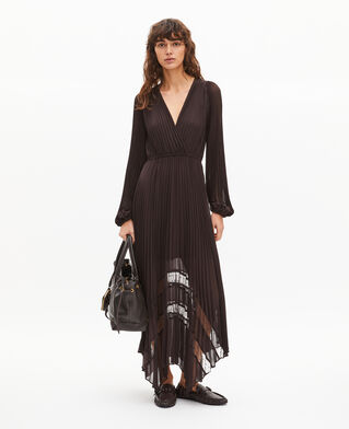 The Kooples WOMEN CAFE brown pleated maxi dress