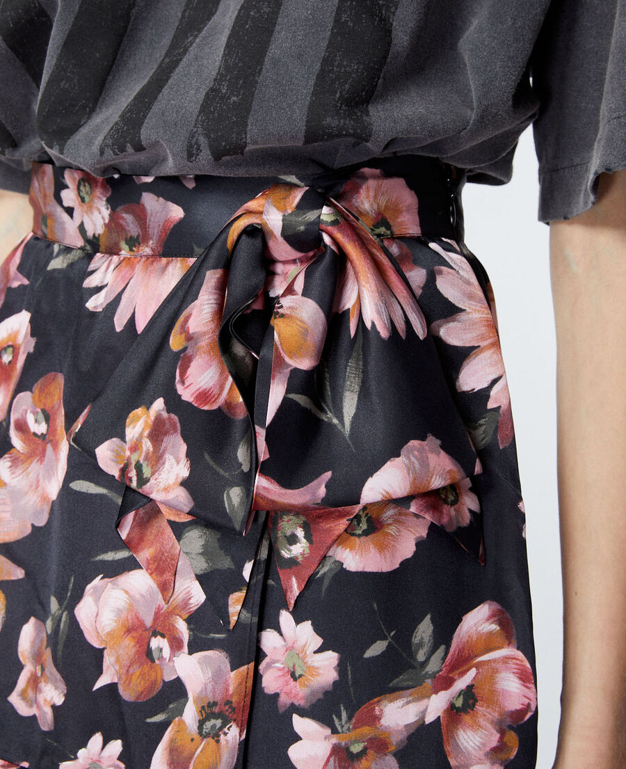 satin wrap skirt with floral print