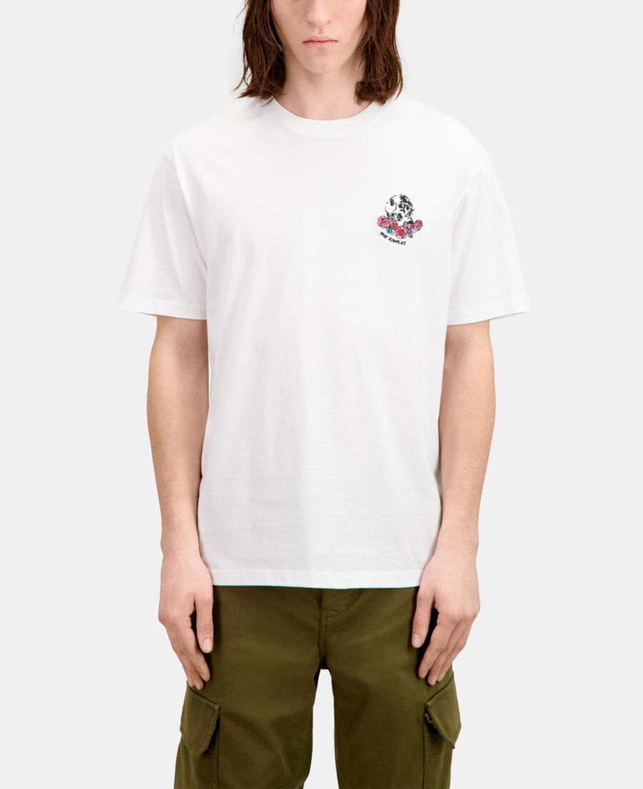 The Kooples MEN WHITE men's white t-shirt with vintage skull embroidery