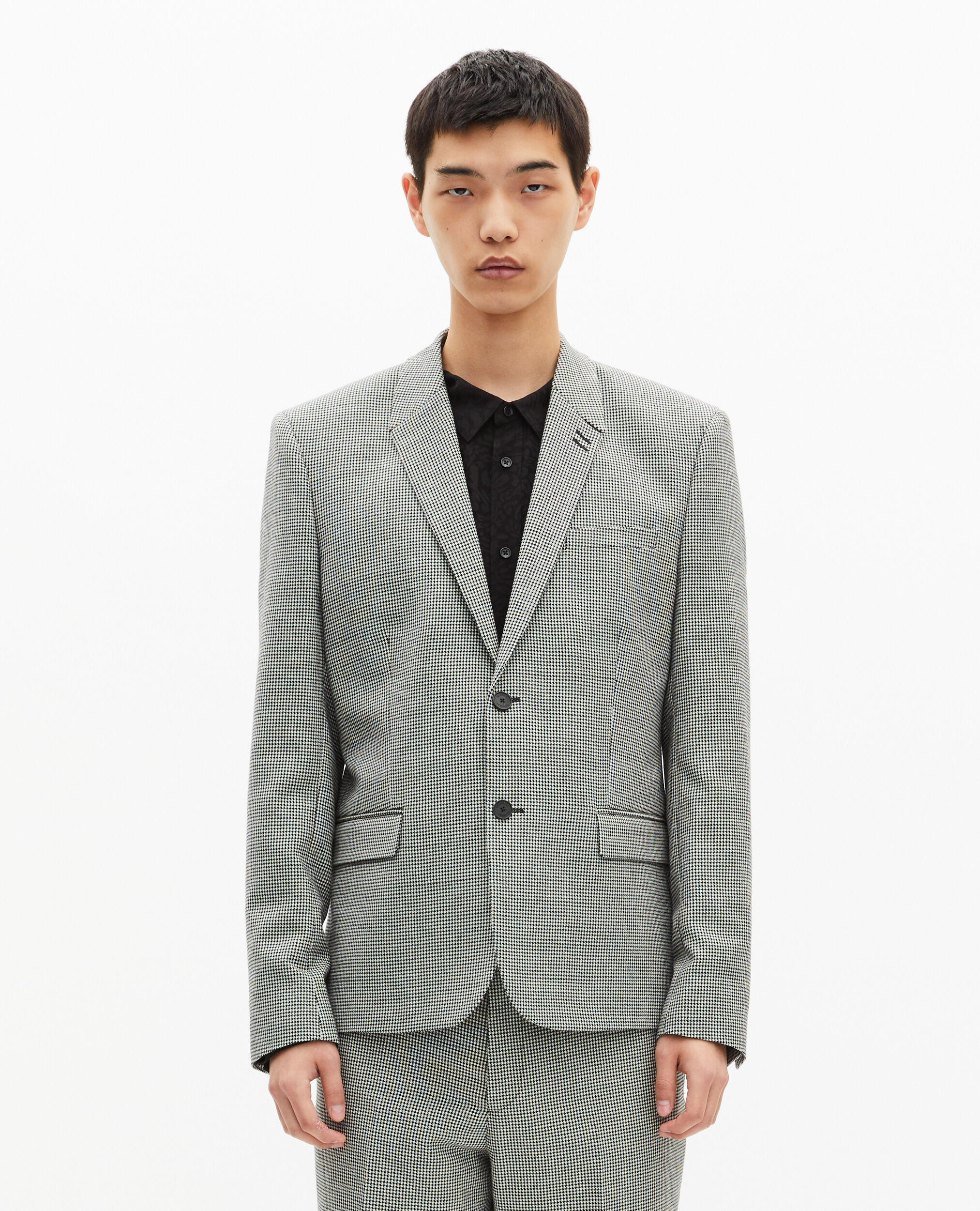 Veste de costume en pied de poule noir et blanc, BLACK GREY, hi-res image number null