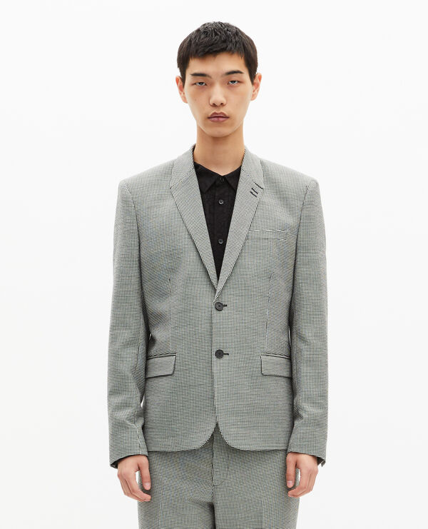 The Kooples HOMME BLACK GREY veste de costume en pied de poule noir et blanc