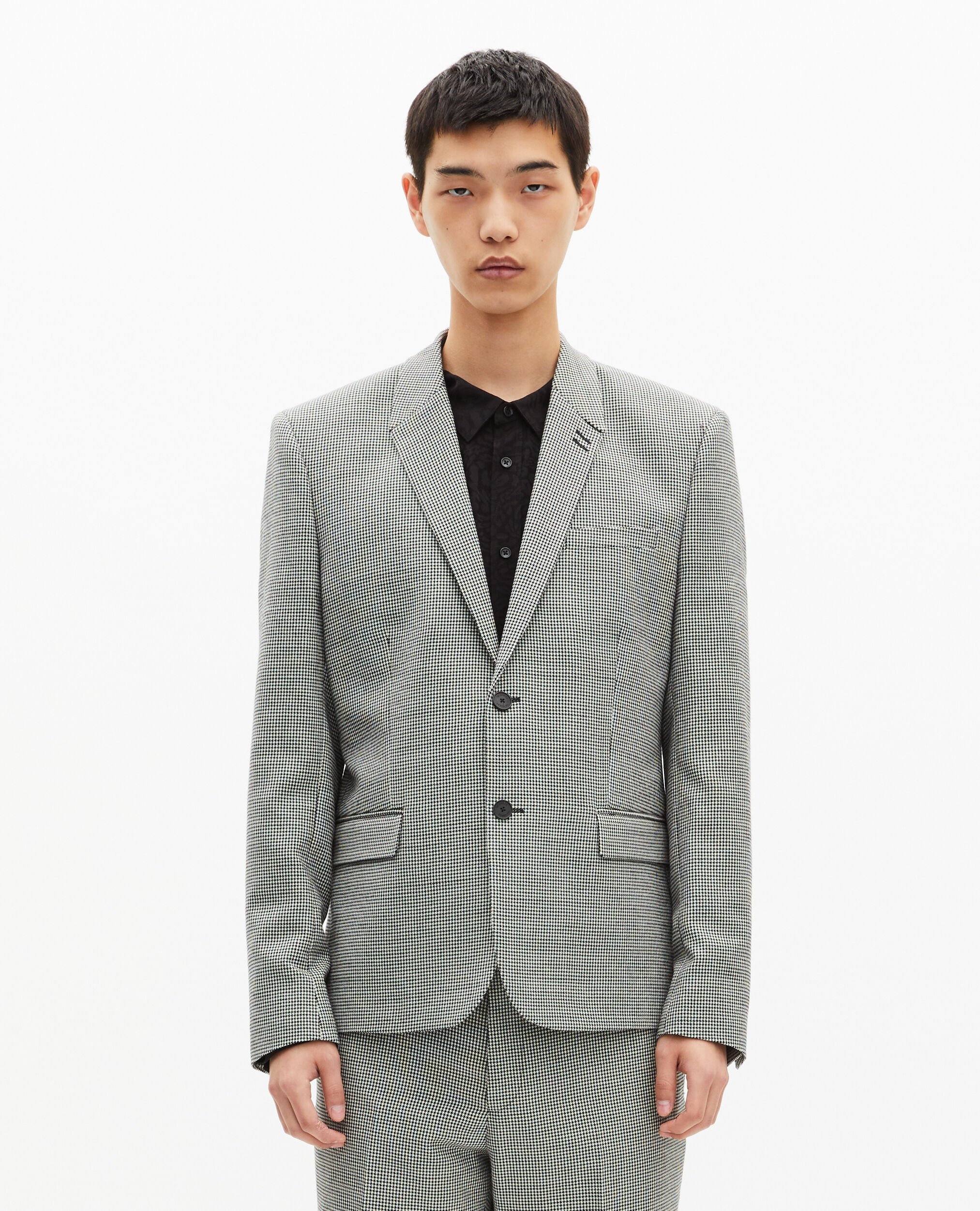 Veste de costume en pied de poule noir et blanc, BLACK GREY, hi-res image number null