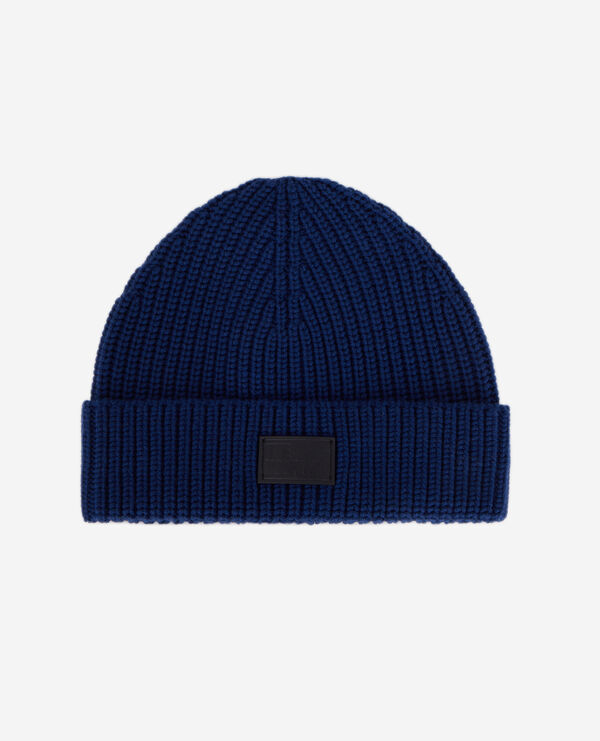blue ribbed wool beanie