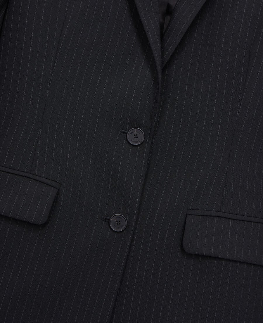 The Kooples FEMME BLACK WHITE veste tailleur noire à rayures en laine mélangée