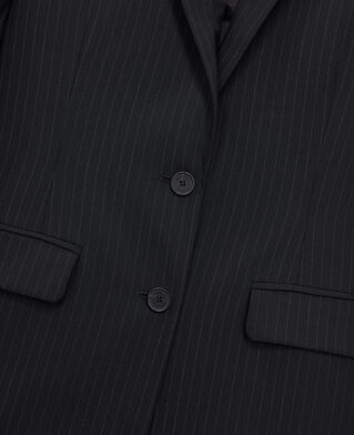 The Kooples FEMME BLACK WHITE veste tailleur noire à rayures en laine mélangée