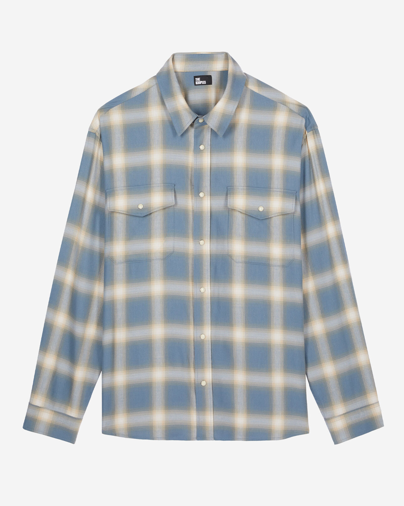 The Kooples MEN BLUE GREY light blue and gray checked long sleeve shirt
