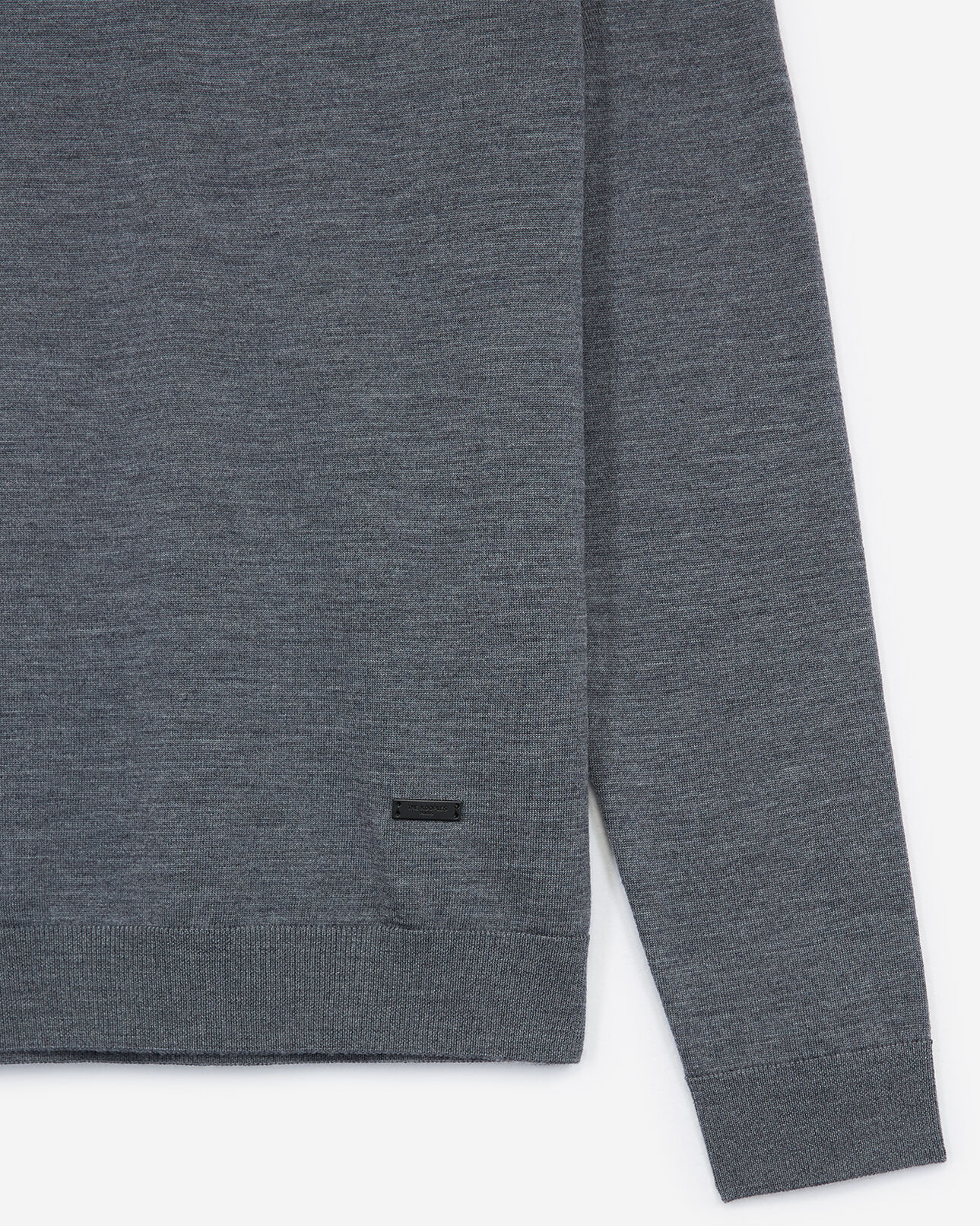 The Kooples MEN MIDDLE GREY MELANGE slim grey wool turtleneck sweater w/leather