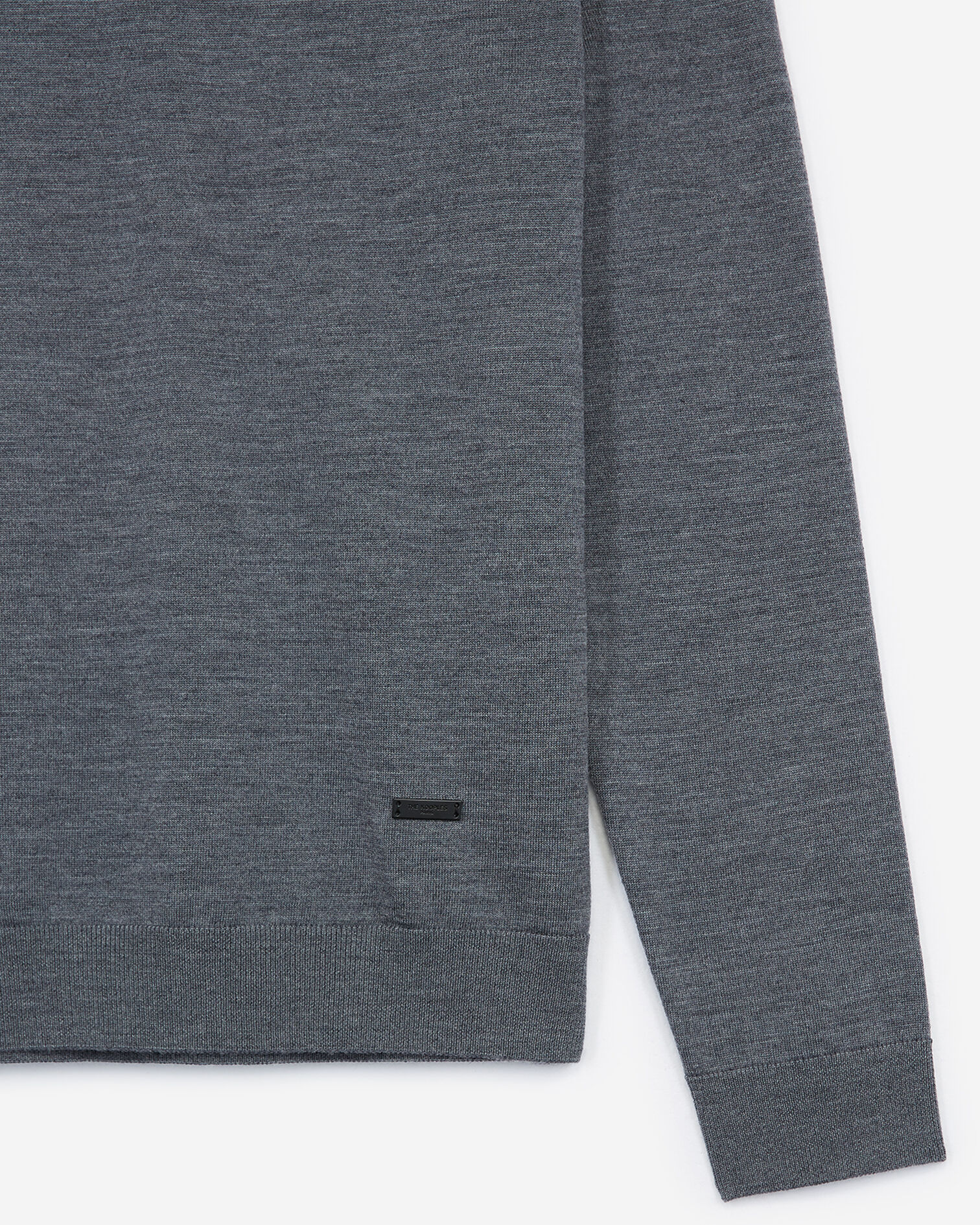 Slim grey wool turtleneck sweater w/leather, MIDDLE GREY MELANGE, hi-res image number null