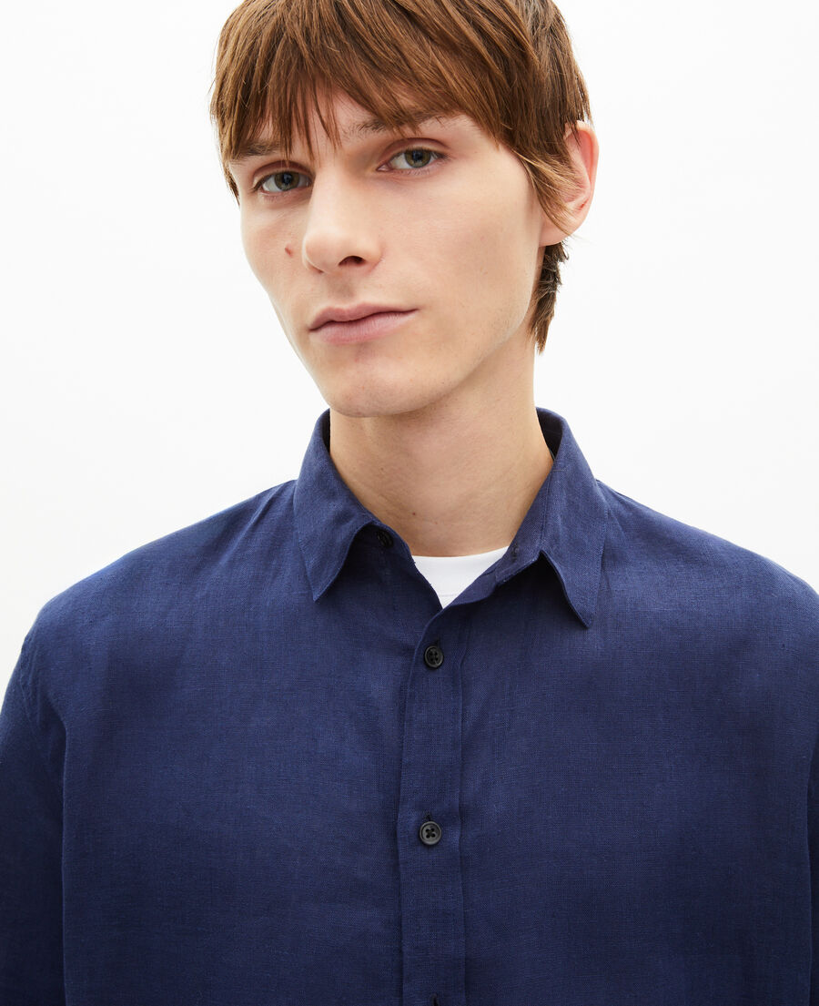 The Kooples H NAVY short-sleeved navy linen shirt