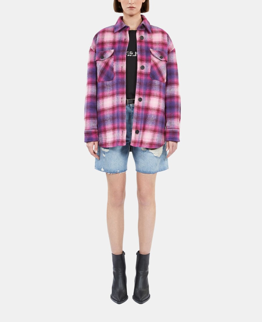 The Kooples FEMME BABY PINK / CASSIS blouson style surchemise à carreaux rose