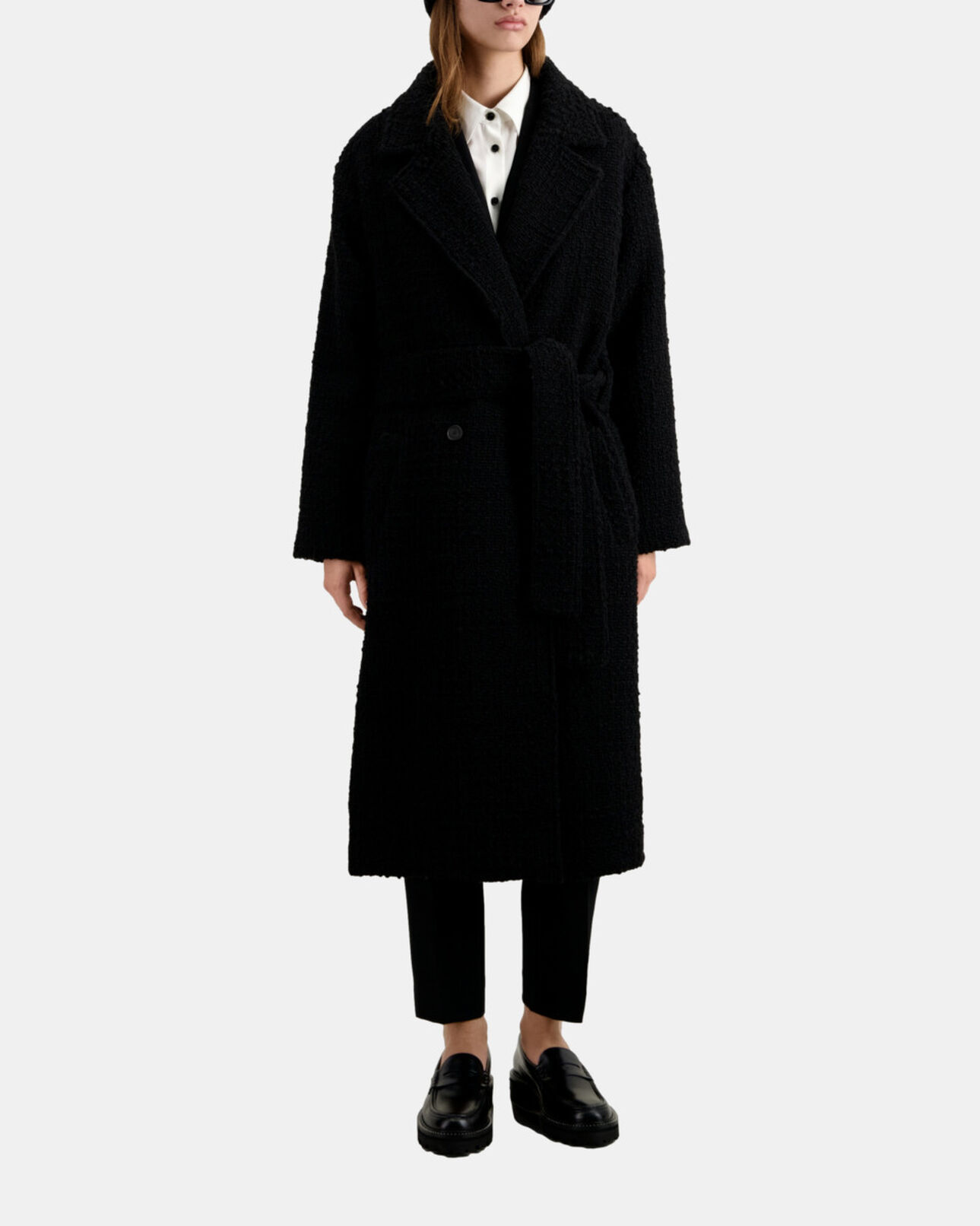 The Kooples FEMME BLACK manteau long noir en tweed