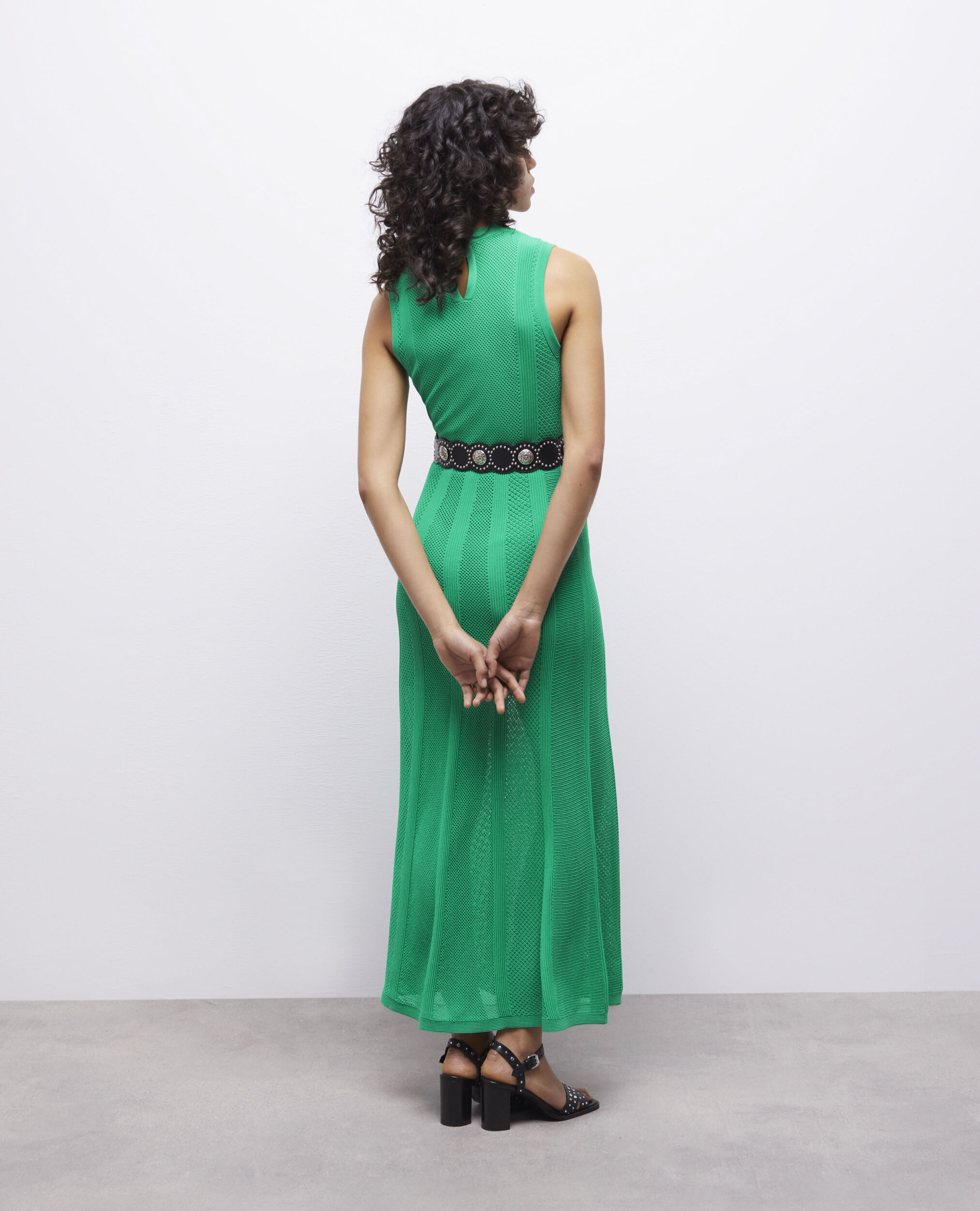 Long green dress in openwork mesh, GREEN, hi-res image number null