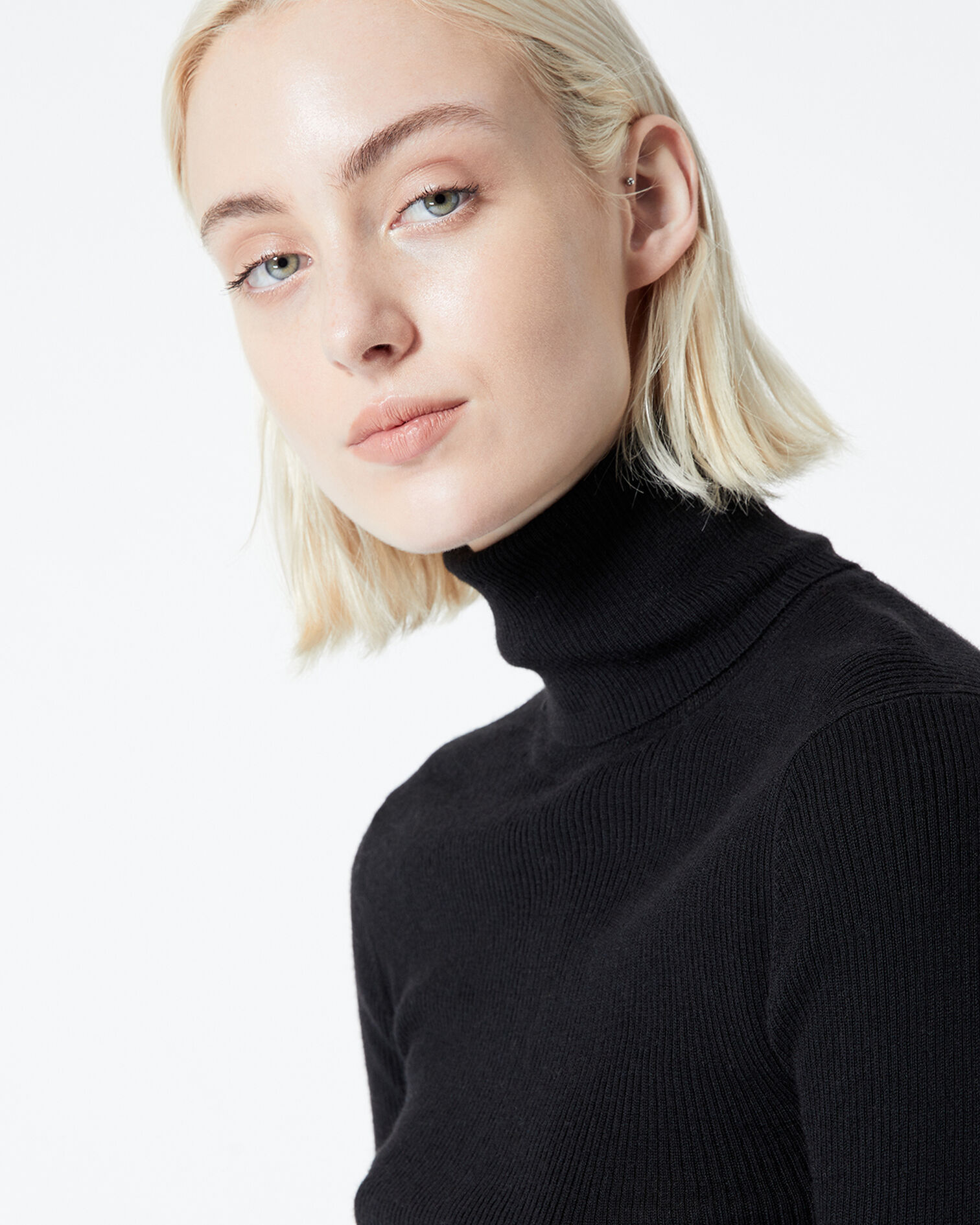 Fitted black merino wool sweater, BLACK, hi-res image number null