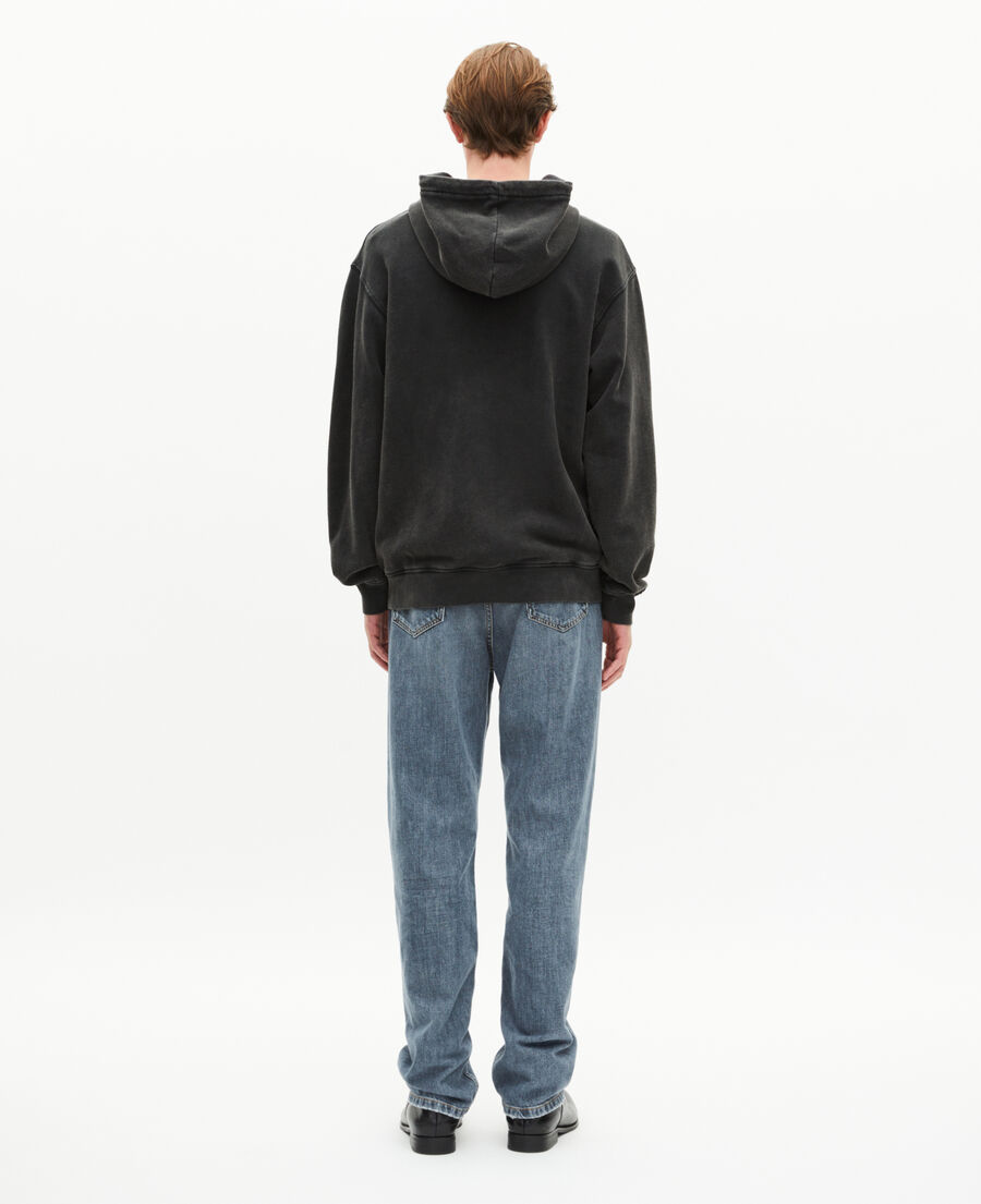 The Kooples MEN BLACK WASHED zipped sweatshirt with black silk-screen print