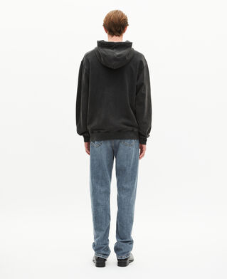 The Kooples MEN BLACK WASHED zipped sweatshirt with black silk-screen print